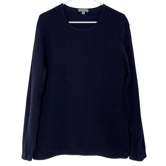 COS Textured Sweater Mens Size Large Navy Blue Cotton Crewneck Pullover Long Slv - Picture 1 of 9
